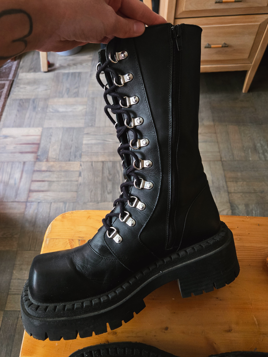L'intervalle Black Leather Combat Boots Square Toe - photo 2