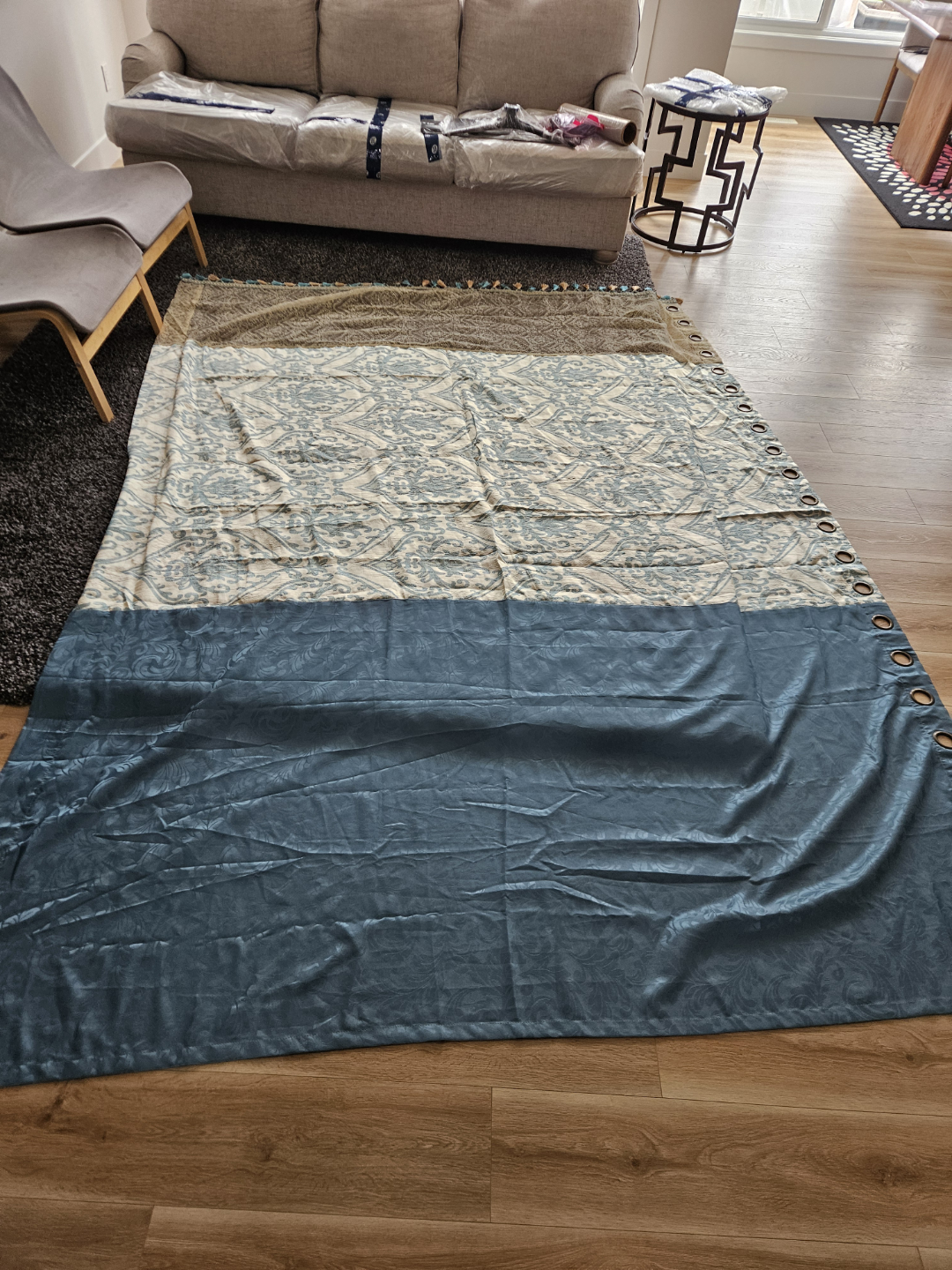 Beautiful Teal and Beige Curtains with Tassels - photo 2