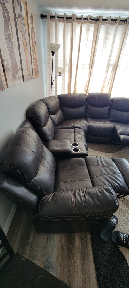 Brown Leather Reclining Sectional Sofa