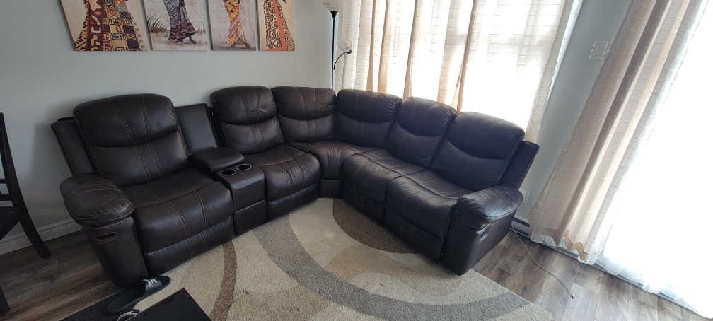 Brown Leather Reclining Sectional Sofa - photo 3