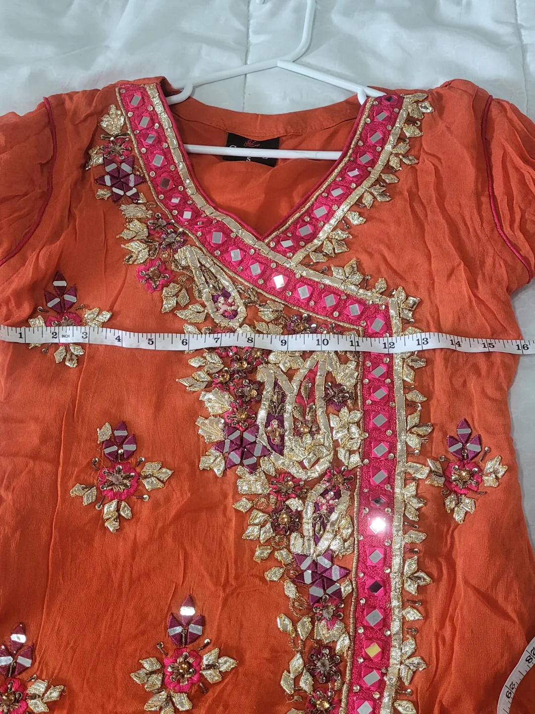 Sathangi Orange & Pink Embroidered Shalwar Kameez Suit image indicator(8)