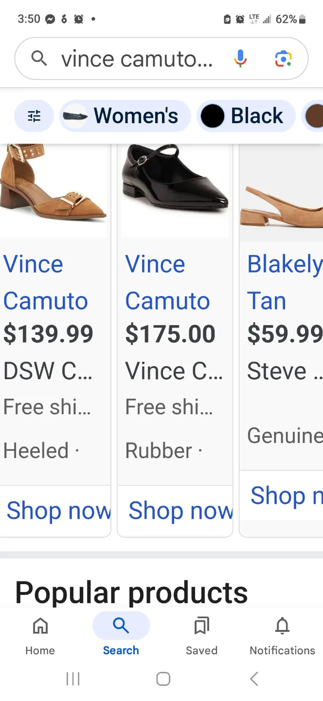 Vince Camuto Women's Size 7M/37 Black and Gold Pointed-Toe Flats image indicator(3)