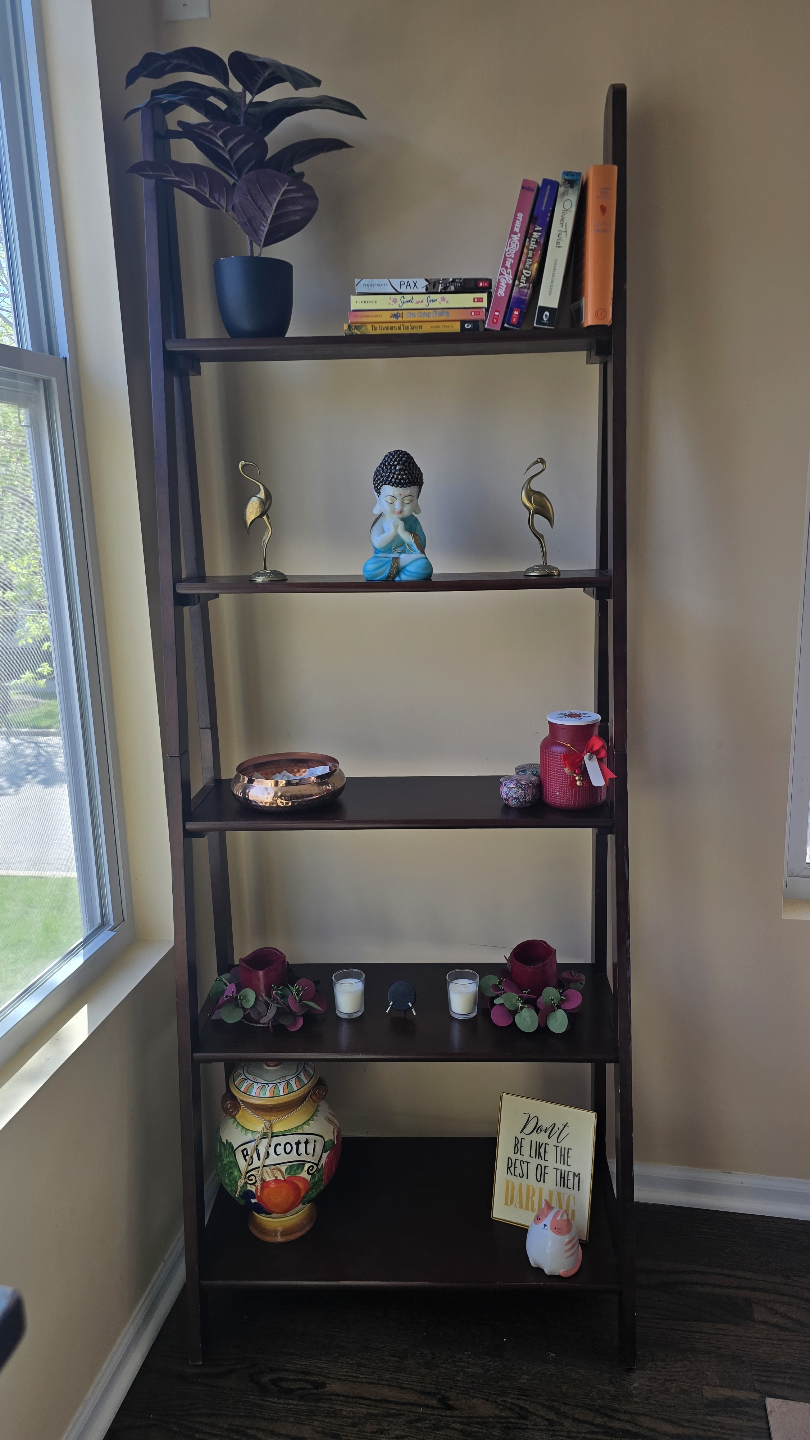 Dark Brown Wooden Ladder Shelf