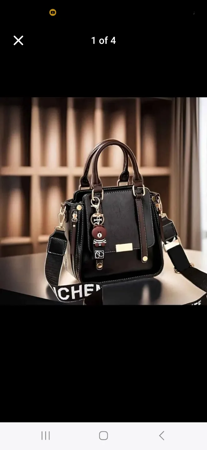 Black PU Leather Handbag with Shoulder Strap thumbnail