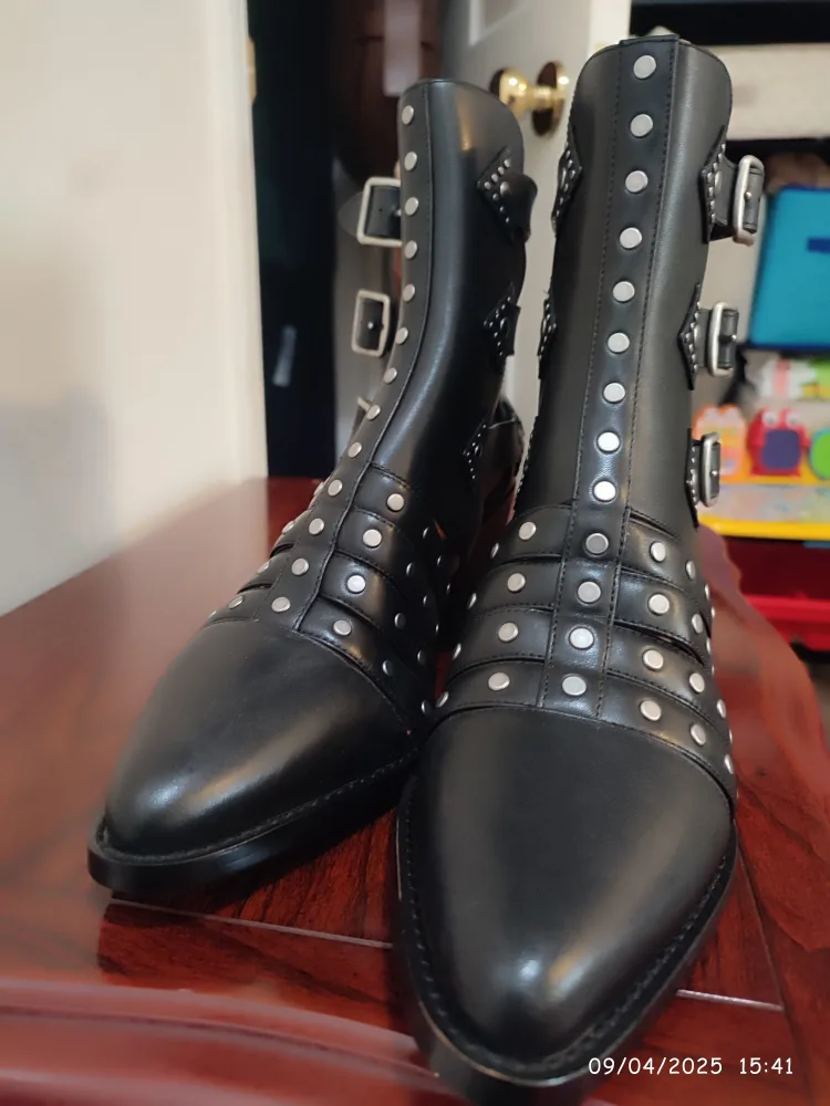 Coach Black Leather Studded Ankle Boots thumbnail