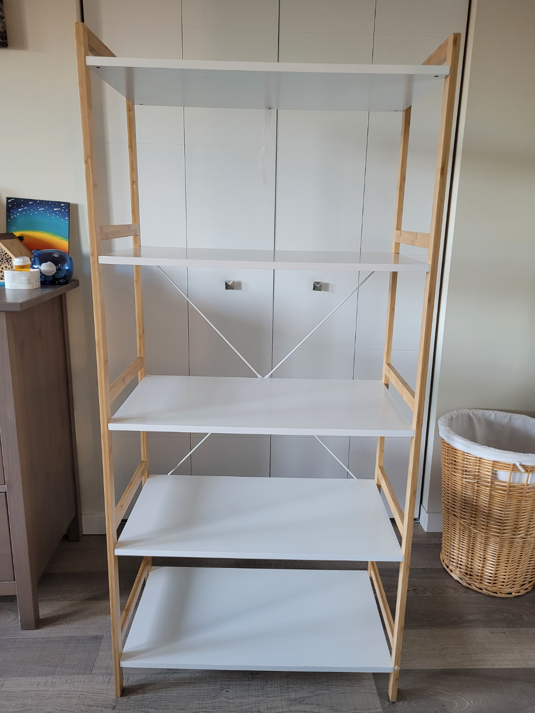 Five-shelf Bamboo and White Shelving Unit - photo 2