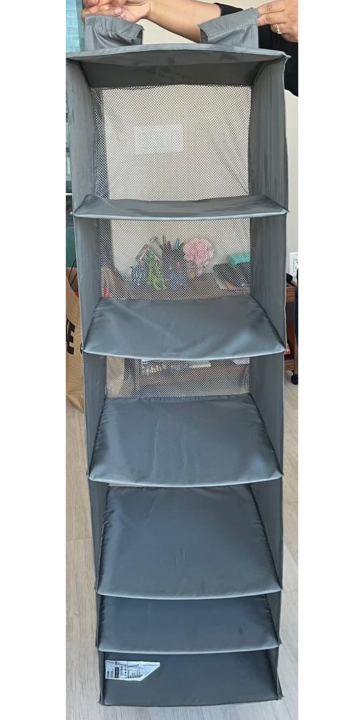 Grey Fabric Hanging Closet Organizer