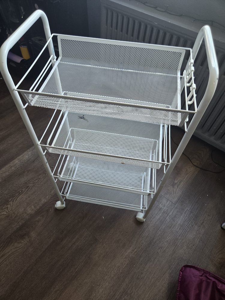 White Metal Rolling Cart with 3 Baskets