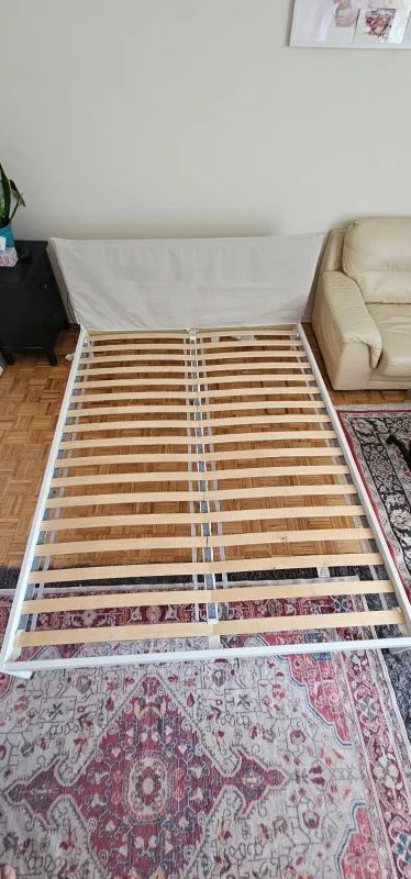 Queen Size White Metal Bed Frame with Slatted Base image indicator(5)