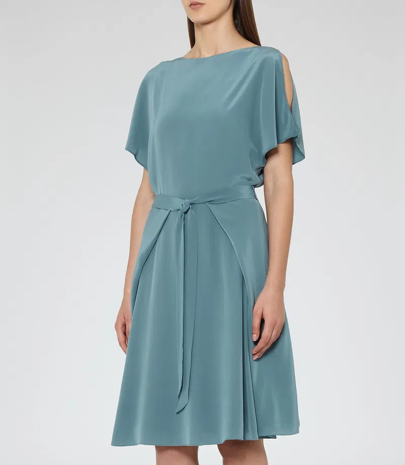REISS Mira Cold-Shoulder Silk Dress- - photo 2