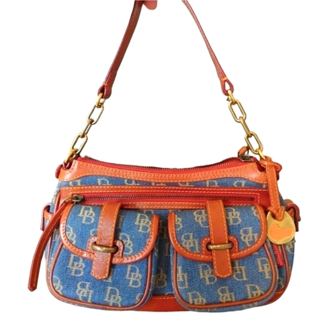 Dooney & Bourke Denim Blue and Brown Shoulder Bag thumbnail