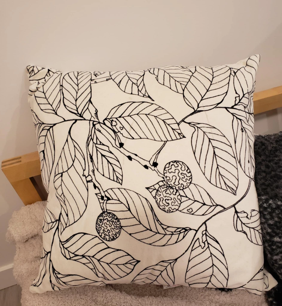 Decorative Throw Pillow - Black and White Leaf Pattern