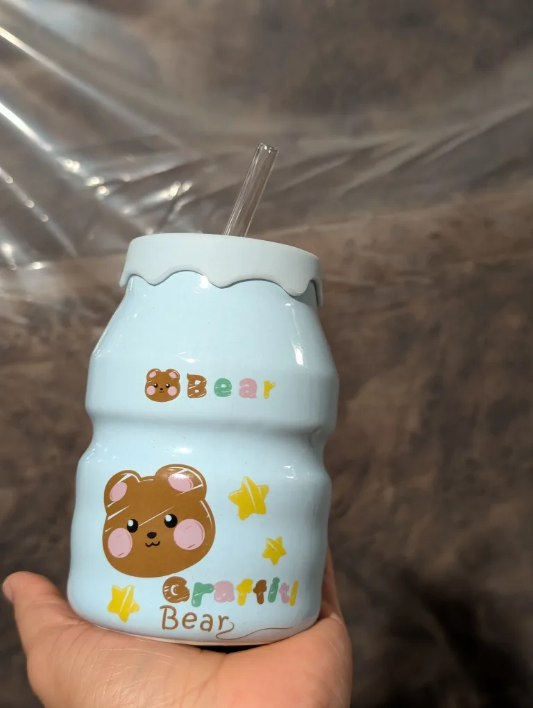 Cute Yogurt Bottle Shaped Tumbler with Straw thumbnail