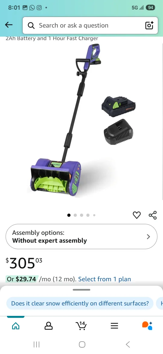 Cordless Snow Thrower with Battery and Charger thumbnail
