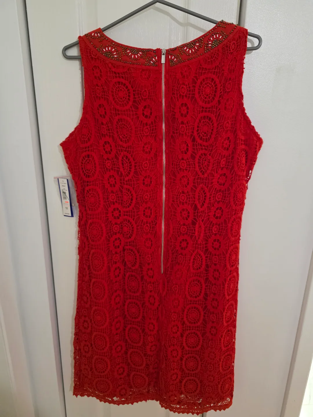 Red Lace Sleeveless Dress with Beaded Neckline image indicator(2)