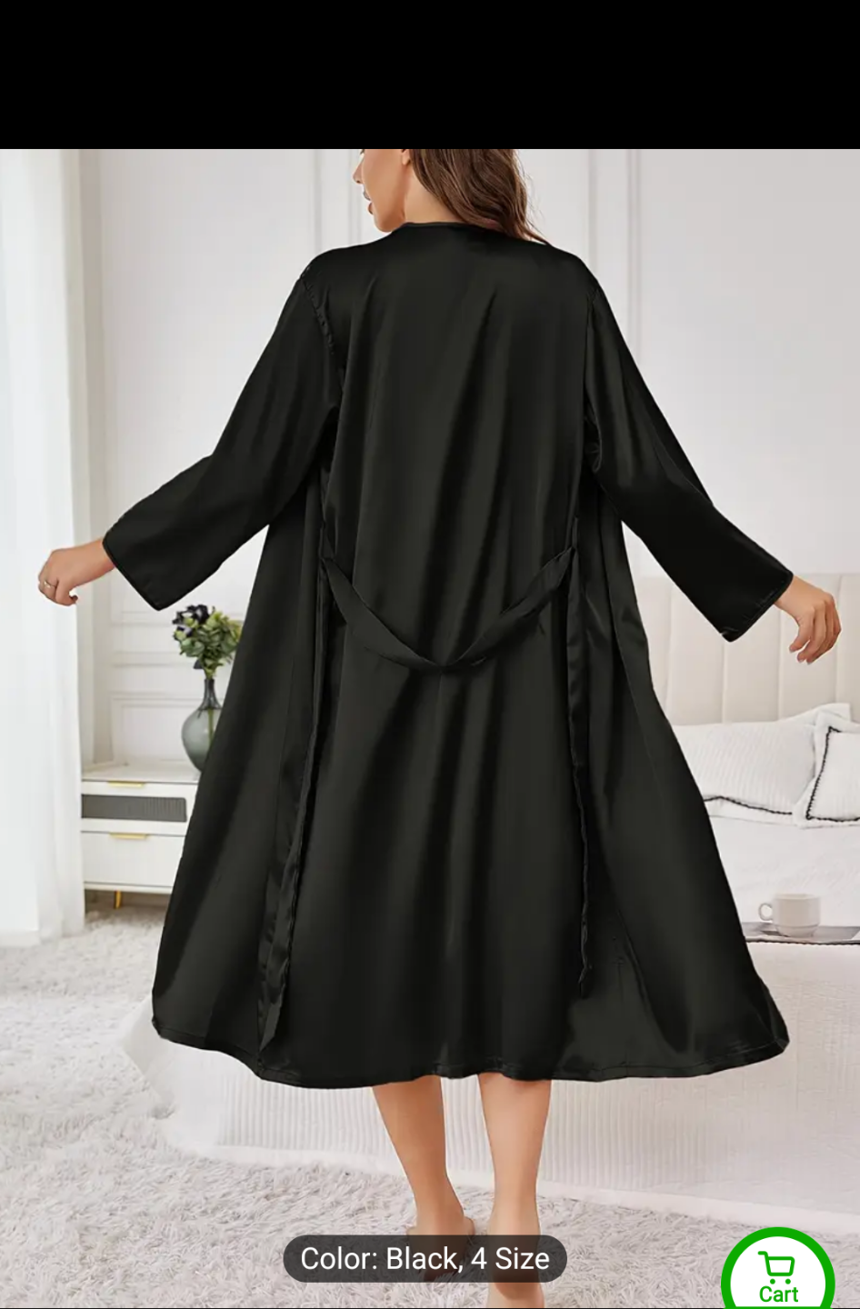 🆕 Black Satin Robe with belt - photo 2