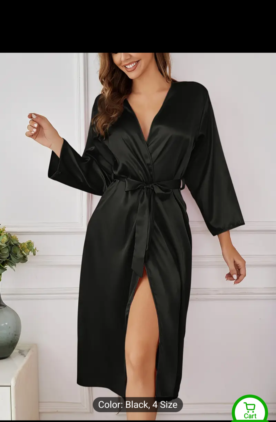 🆕 Black Satin Robe with belt - photo 4