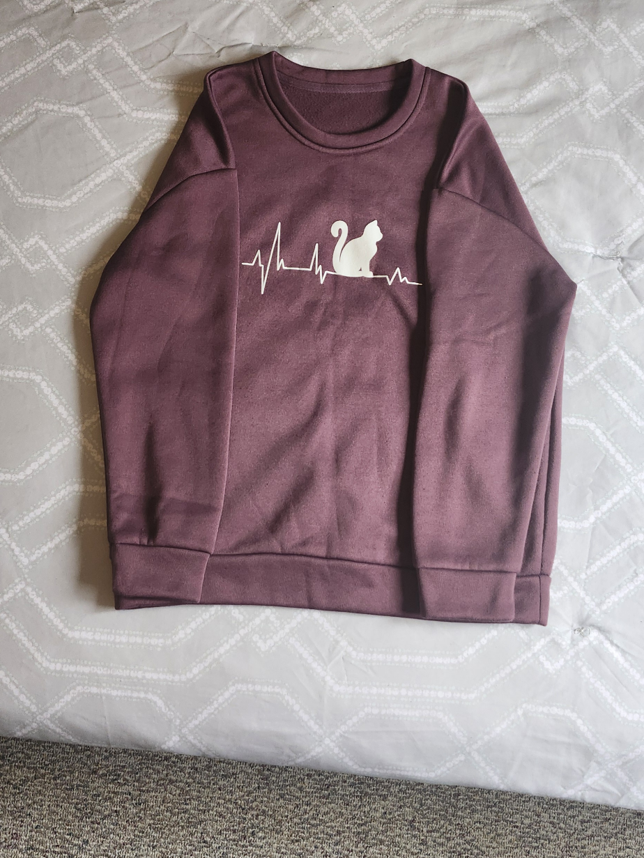 Burgundy Cat Heartbeat Crewneck Sweatshirt - Size Medium - photo 3