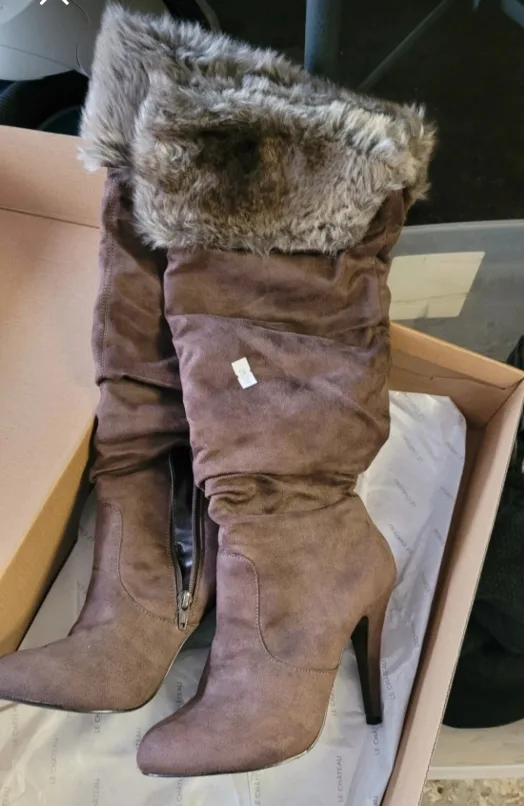 Brown Faux Fur Trimmed Slouch Boots thumbnail