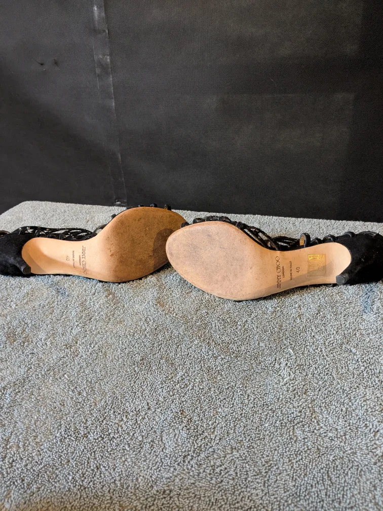 Jimmy Choo Black Suede Studded Sandals Size 39 image indicator(3)