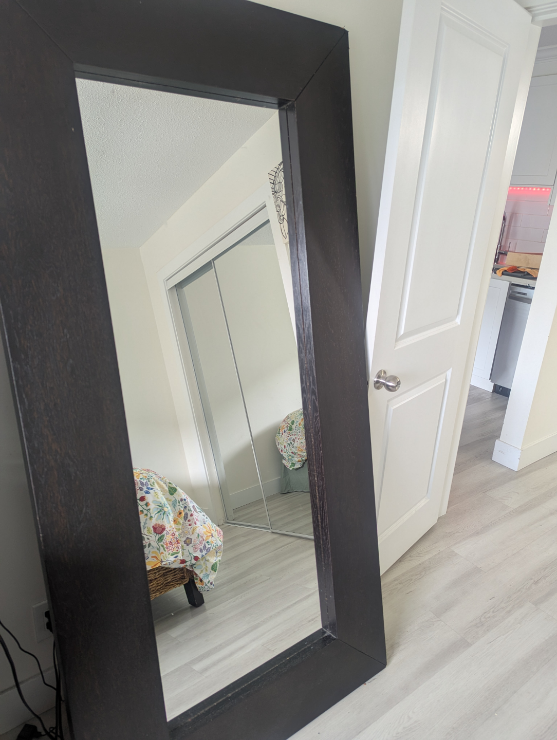 Large Floor Mirror with Dark Wood Frame