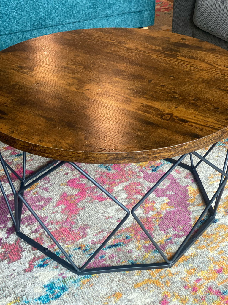 Round Coffee Table with Geometric Metal Base - photo 2