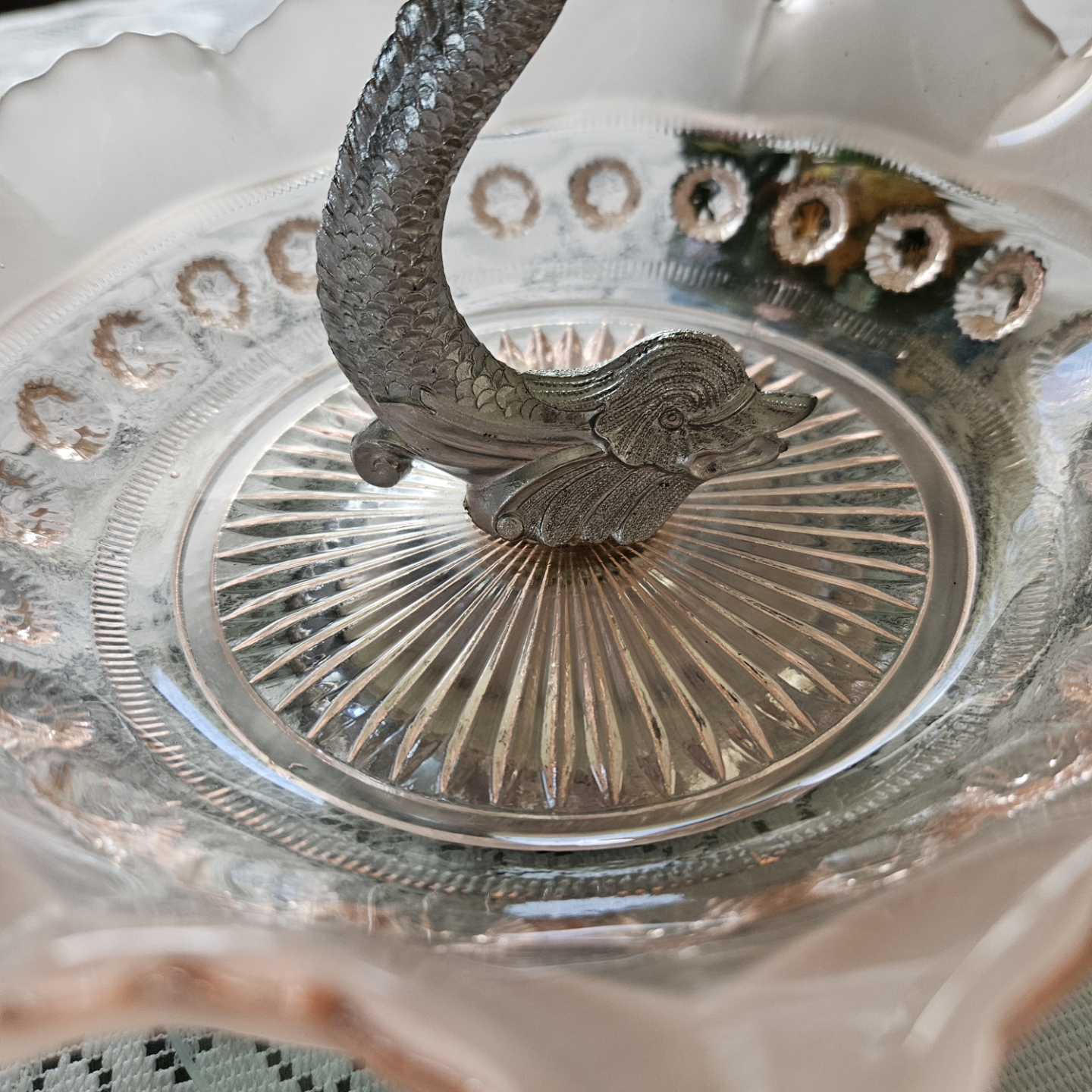 Vintage Pink Depression Glass Footed Serving Dish