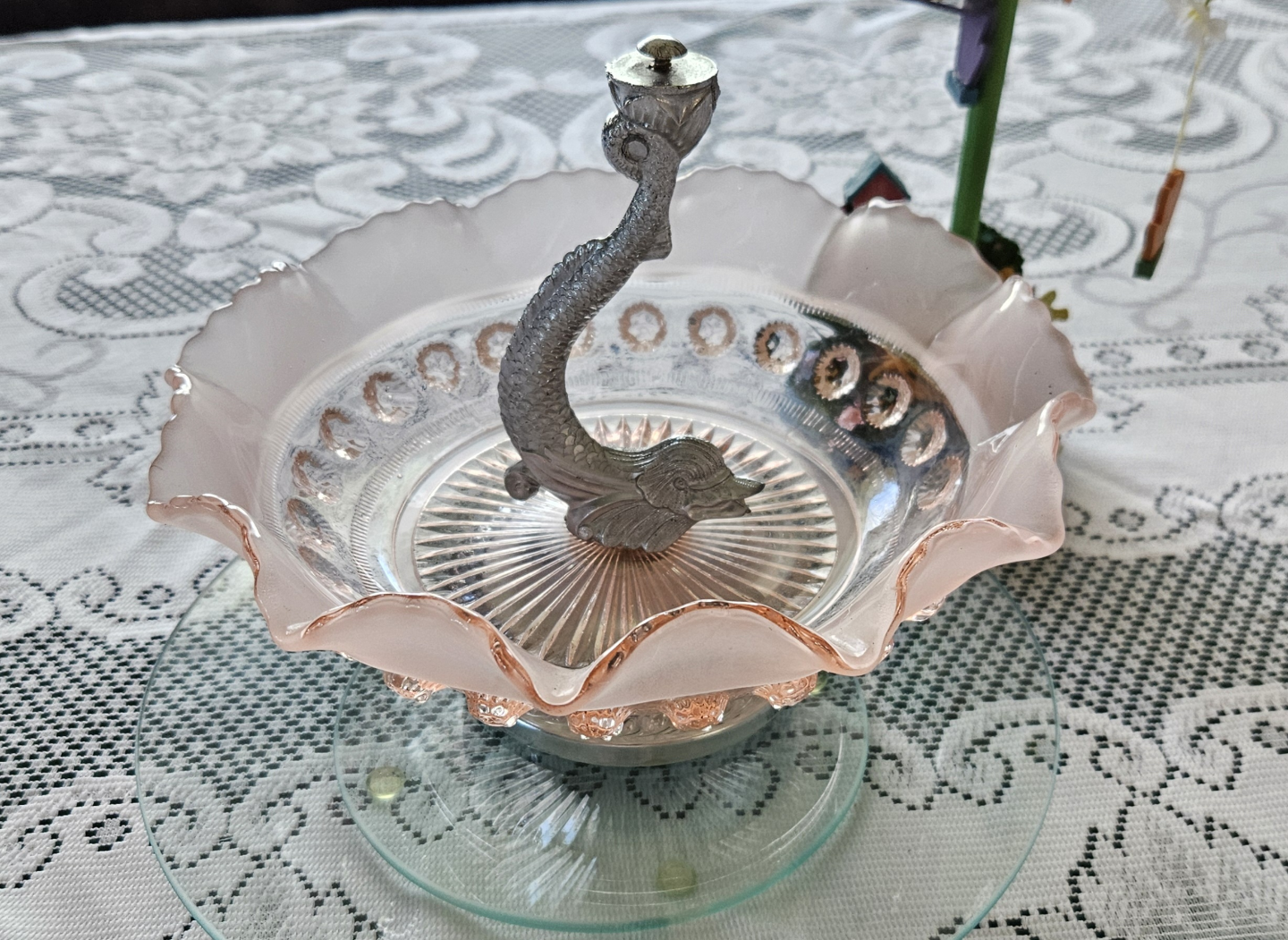 Vintage Pink Depression Glass Footed Serving Dish - photo 3