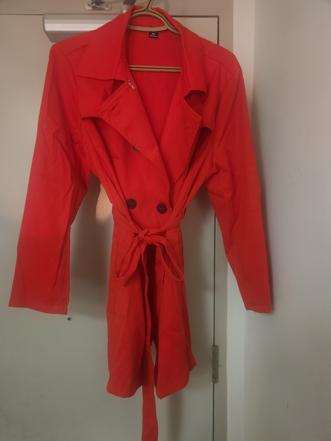 Women's Red Trench Coat with Belt - photo 2