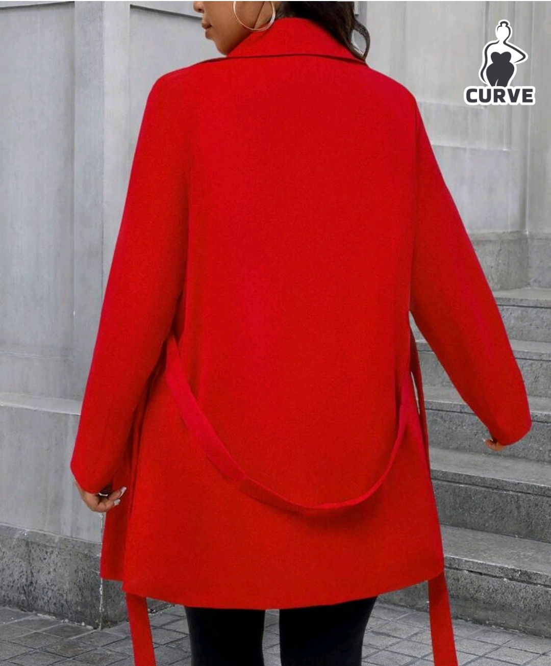 Women's Red Trench Coat with Belt - photo 3