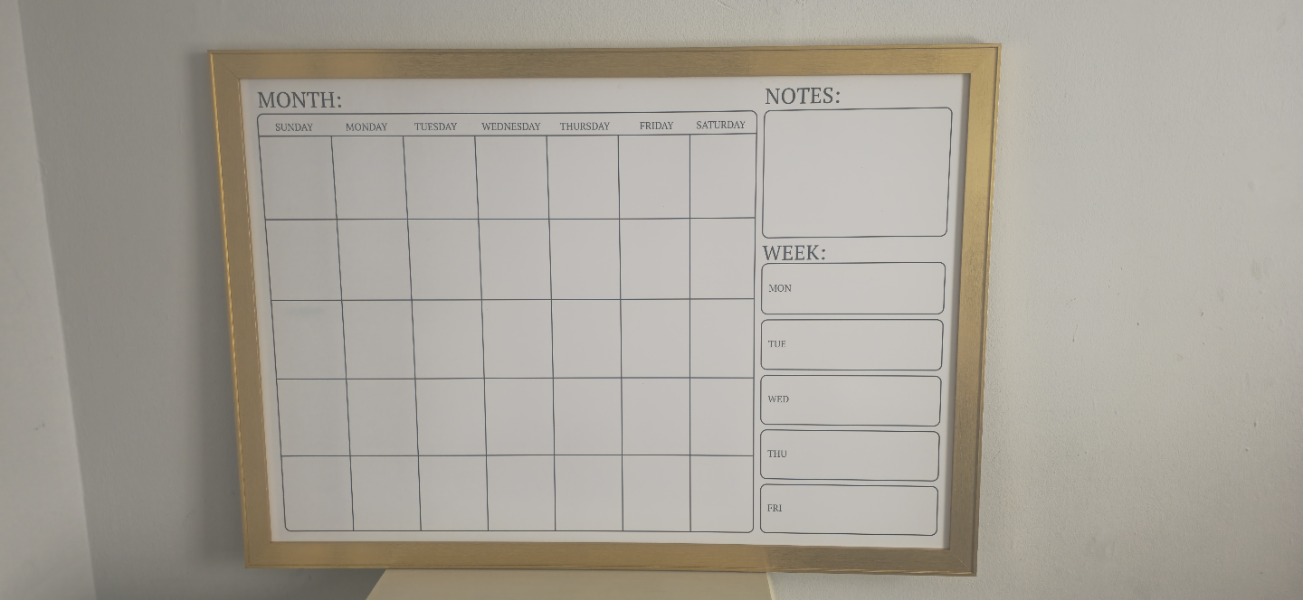 Gold Frame Dry Erase Monthly Calendar Board with Accessories - photo 2
