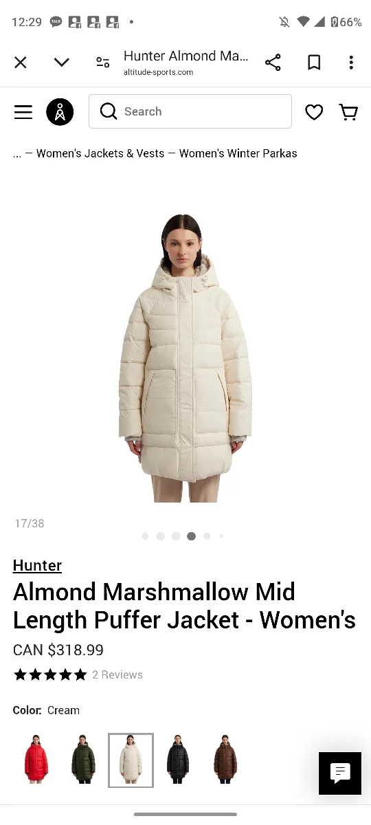 (NEW) Hunter Almond Marshmallow Mid Length Puffer Jacket - Cream image indicator(2)