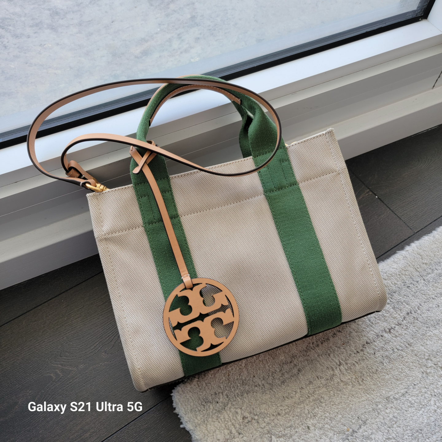 Tory Burch Ella Canvas Tote Bag - Green & Beige