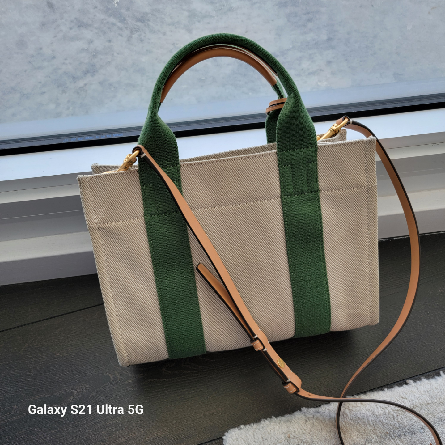 Tory Burch Ella Canvas Tote Bag - Green & Beige - photo 2