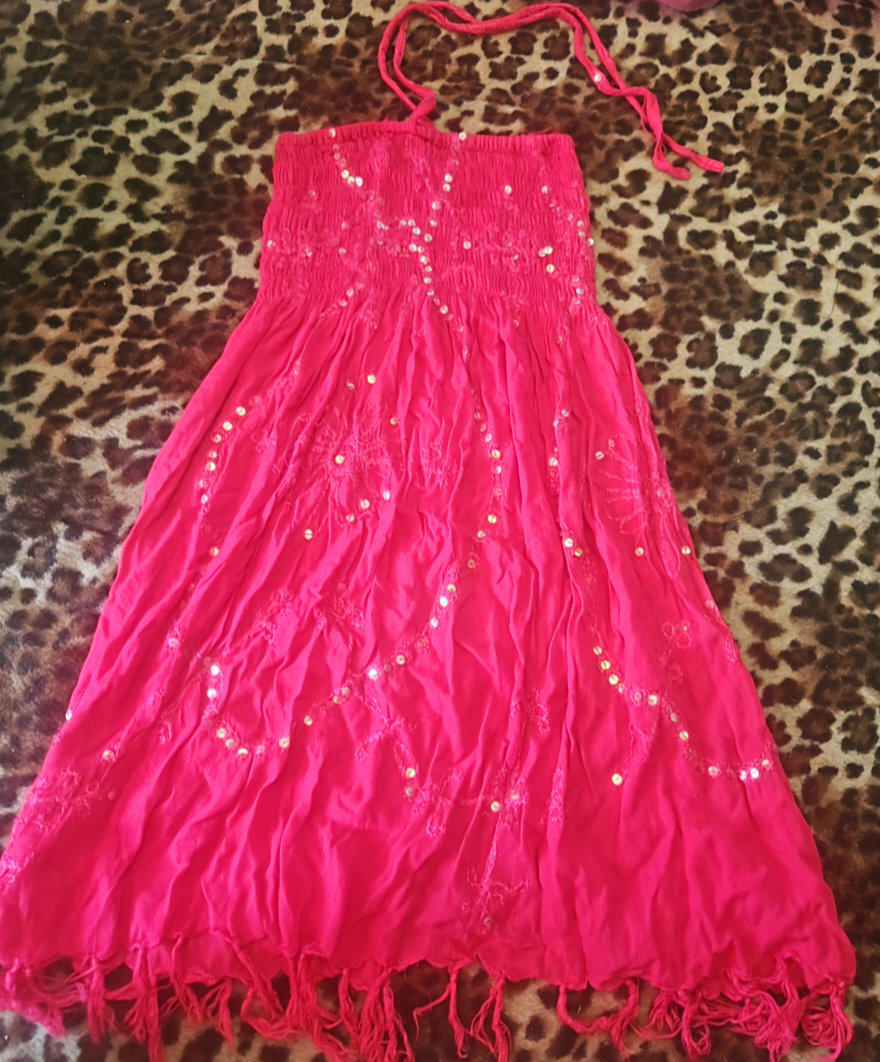 Red sequined halter dress