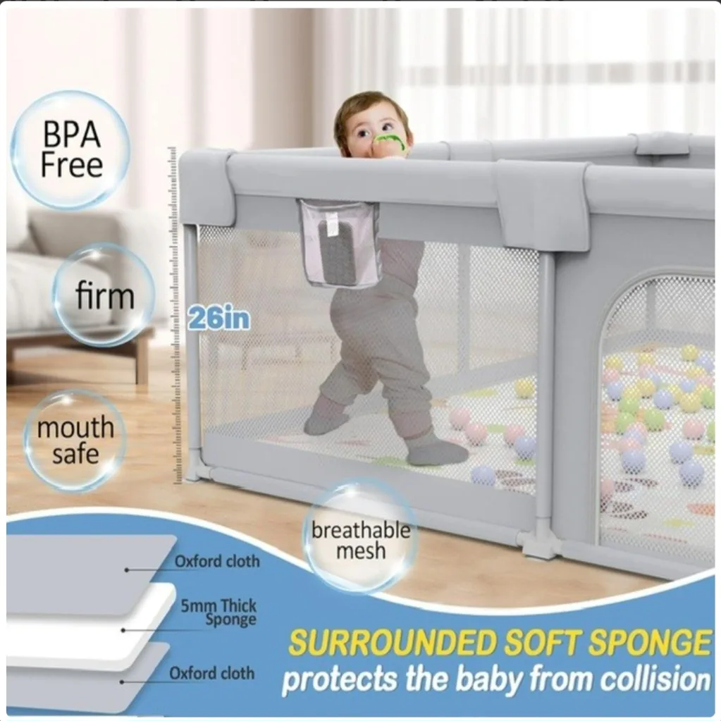 Grey Baby Playpen - Portable & Safe image indicator(2)