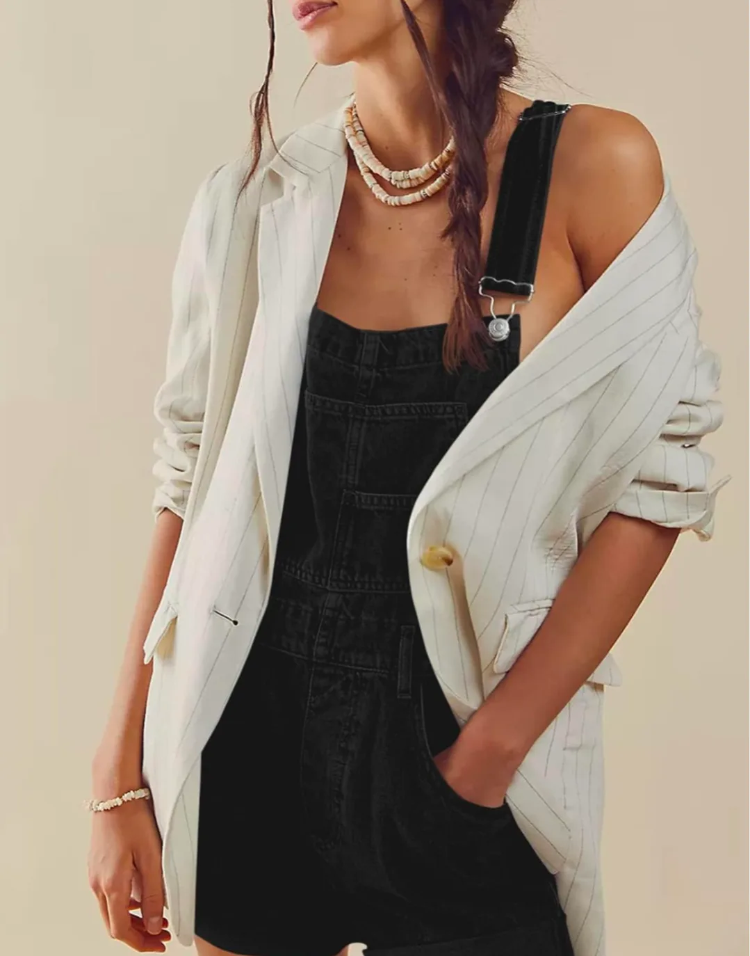 Topshop Black Denim Overall Shorts image indicator(9)