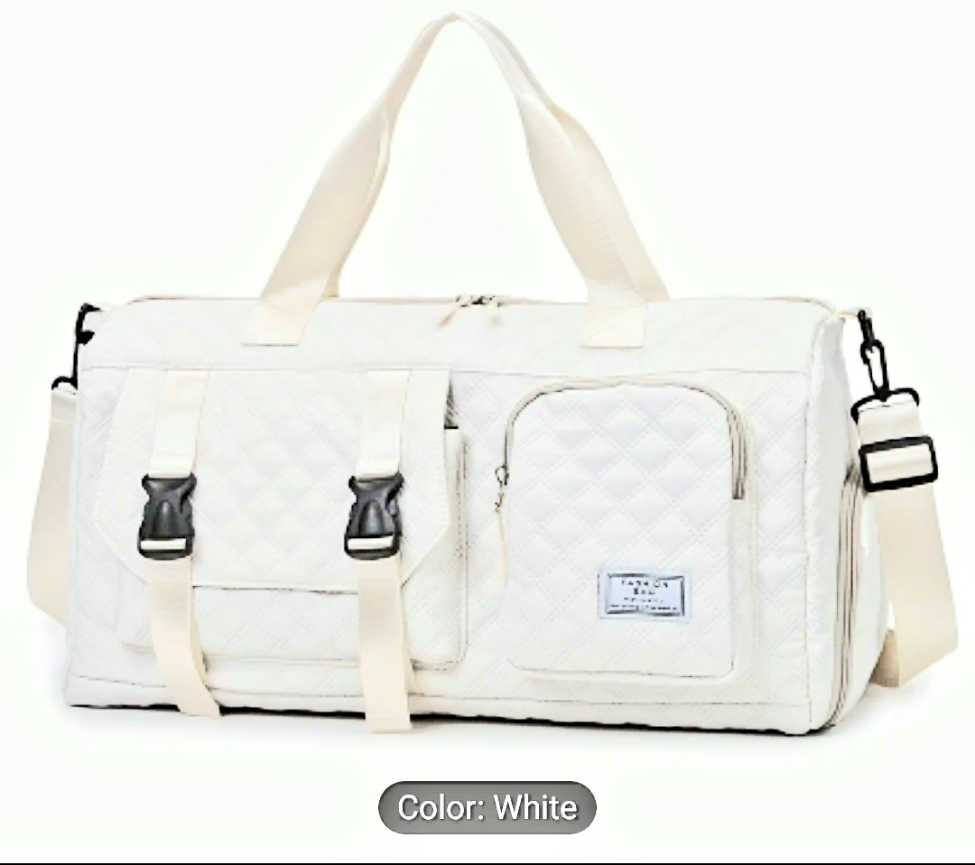 White Quilted Travel Duffle Bag
