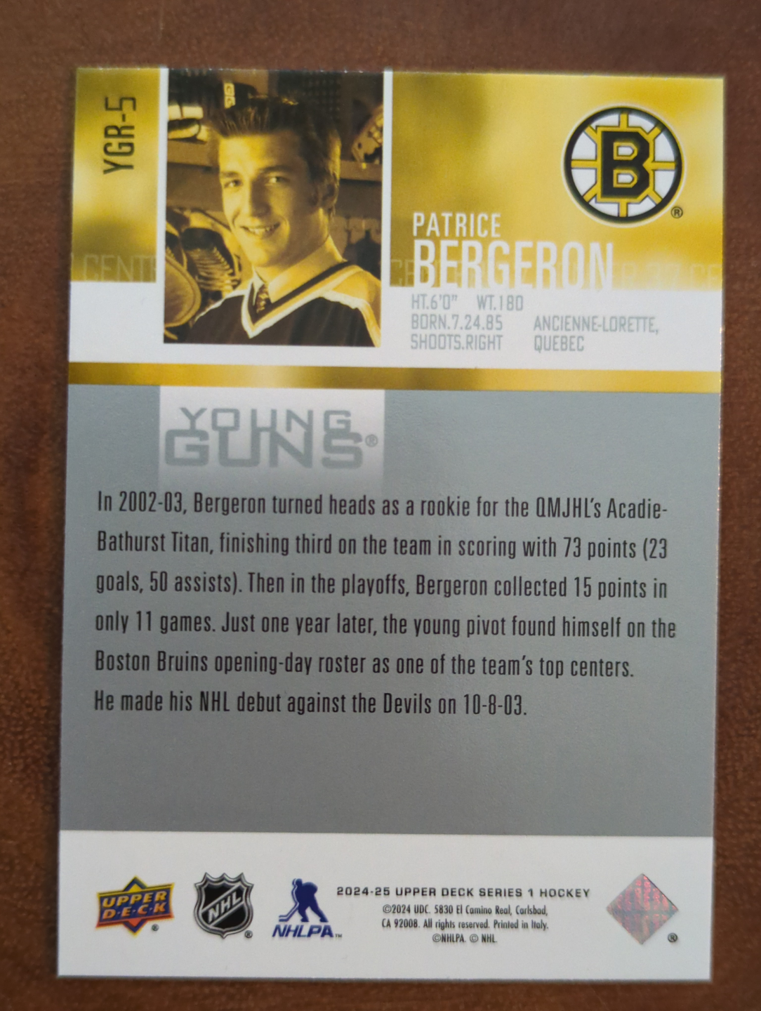 Patrice Bergeron Young Guns Renewed Rookie Card - photo 3
