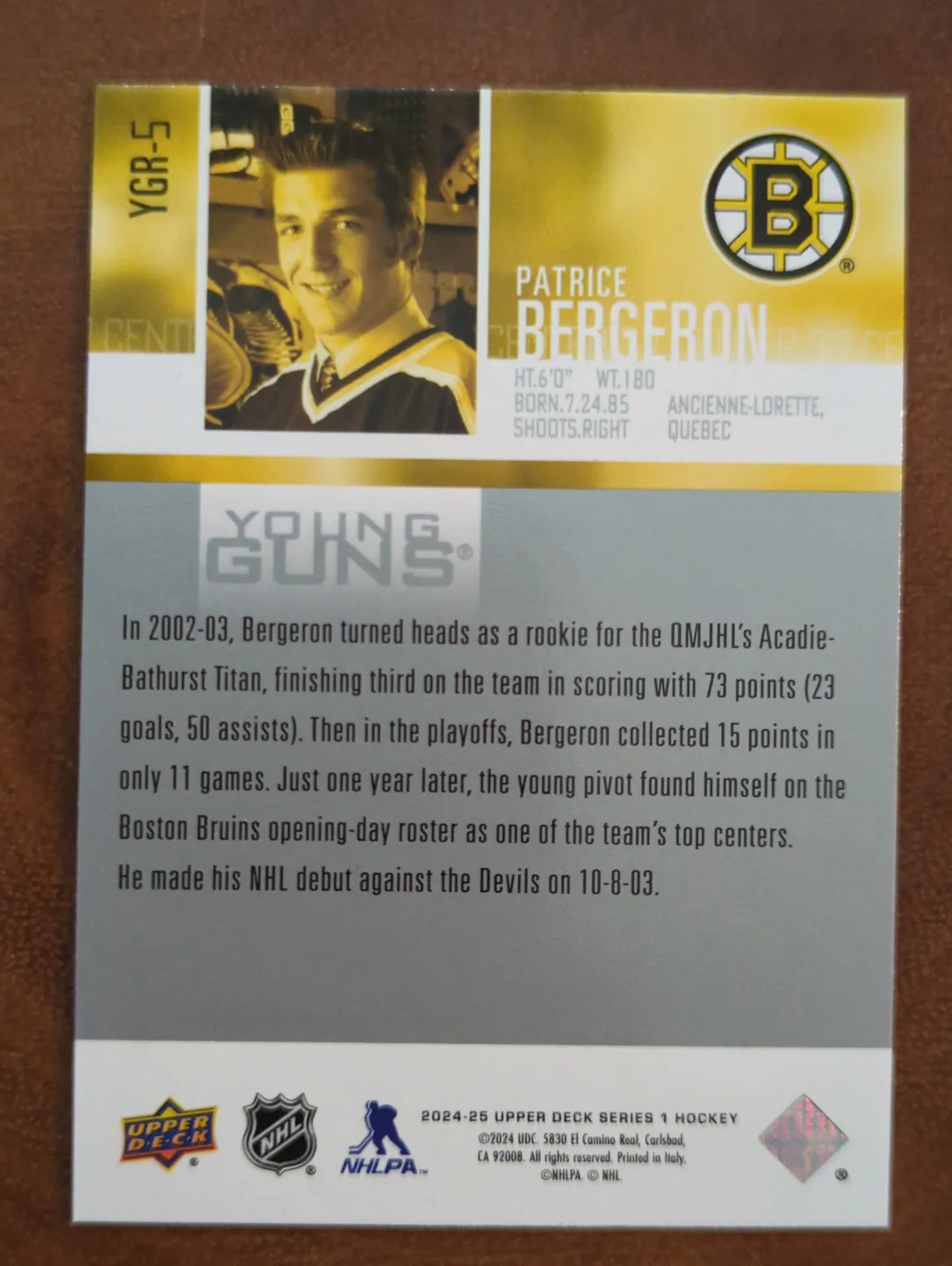Patrice Bergeron Young Guns Renewed Rookie Card image indicator(3)