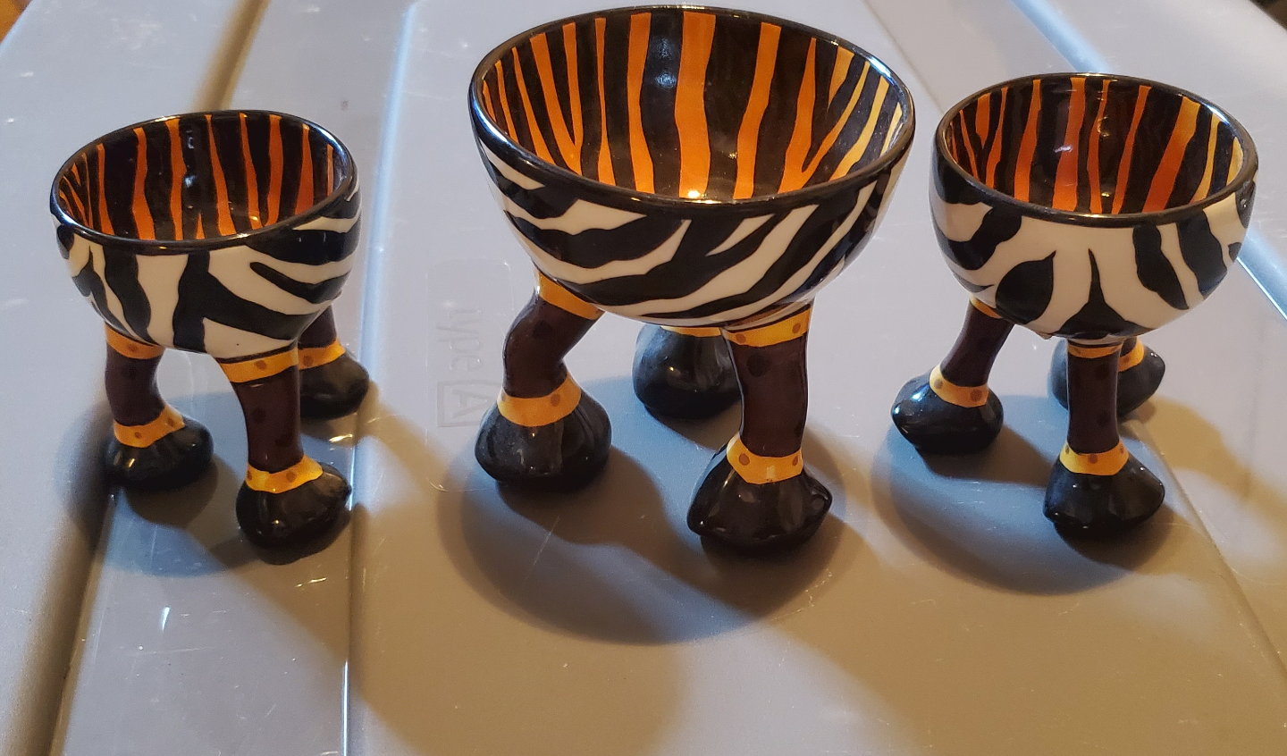 Set of Three Zebra-striped Ceramic Egg Cups - photo 2