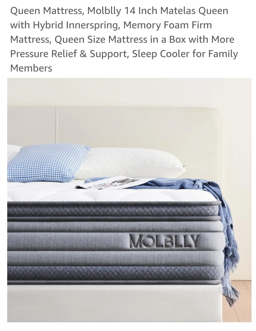MOLBLLY 14 Inch Queen Hybrid Mattress