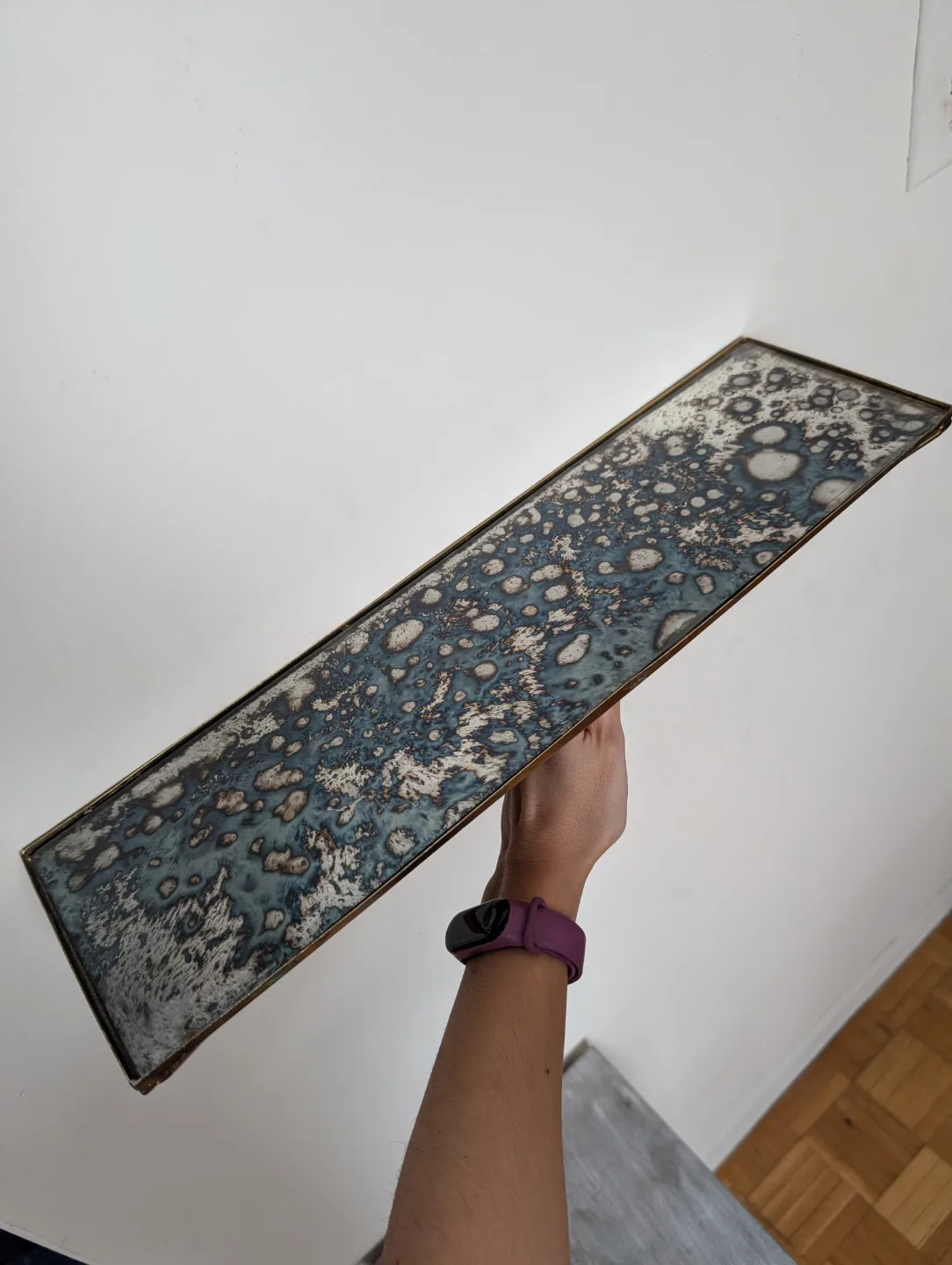 Gold Geometric Wall Shelf with Distressed Mirror top 💚 image indicator(4)