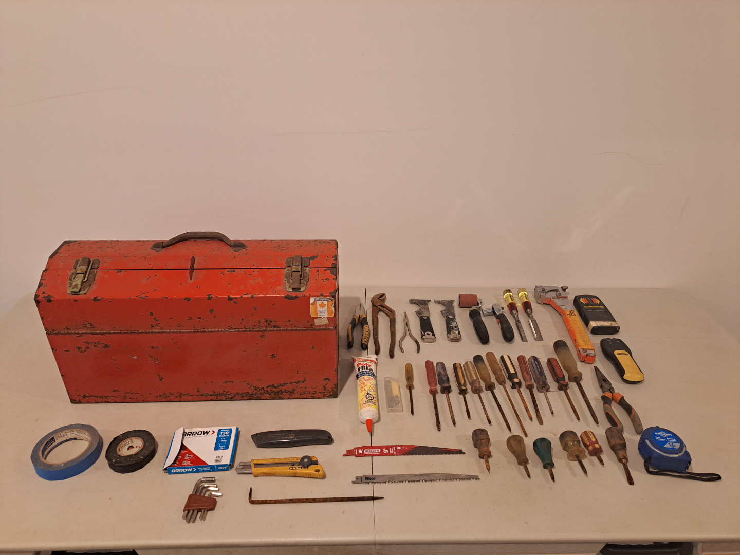 Metal tool box with tools