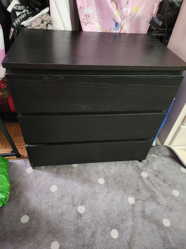 IKEA MALM 3-Drawer Chest - Black-Brown - photo 4