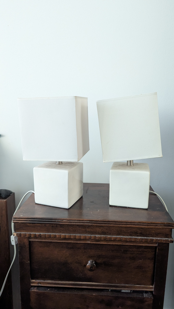 Pair of White Cube Table Lamps