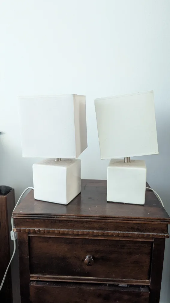 Pair of White Cube Table Lamps thumbnail