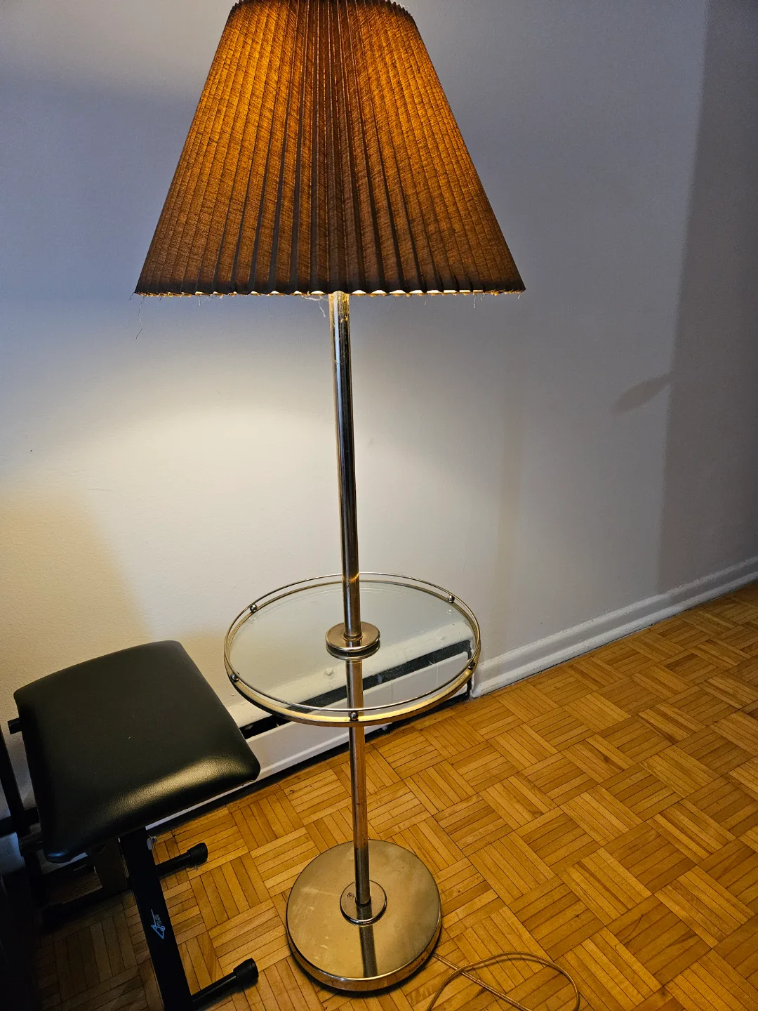 Mid-Century Modern Floor Lamp with Glass Shelf thumbnail