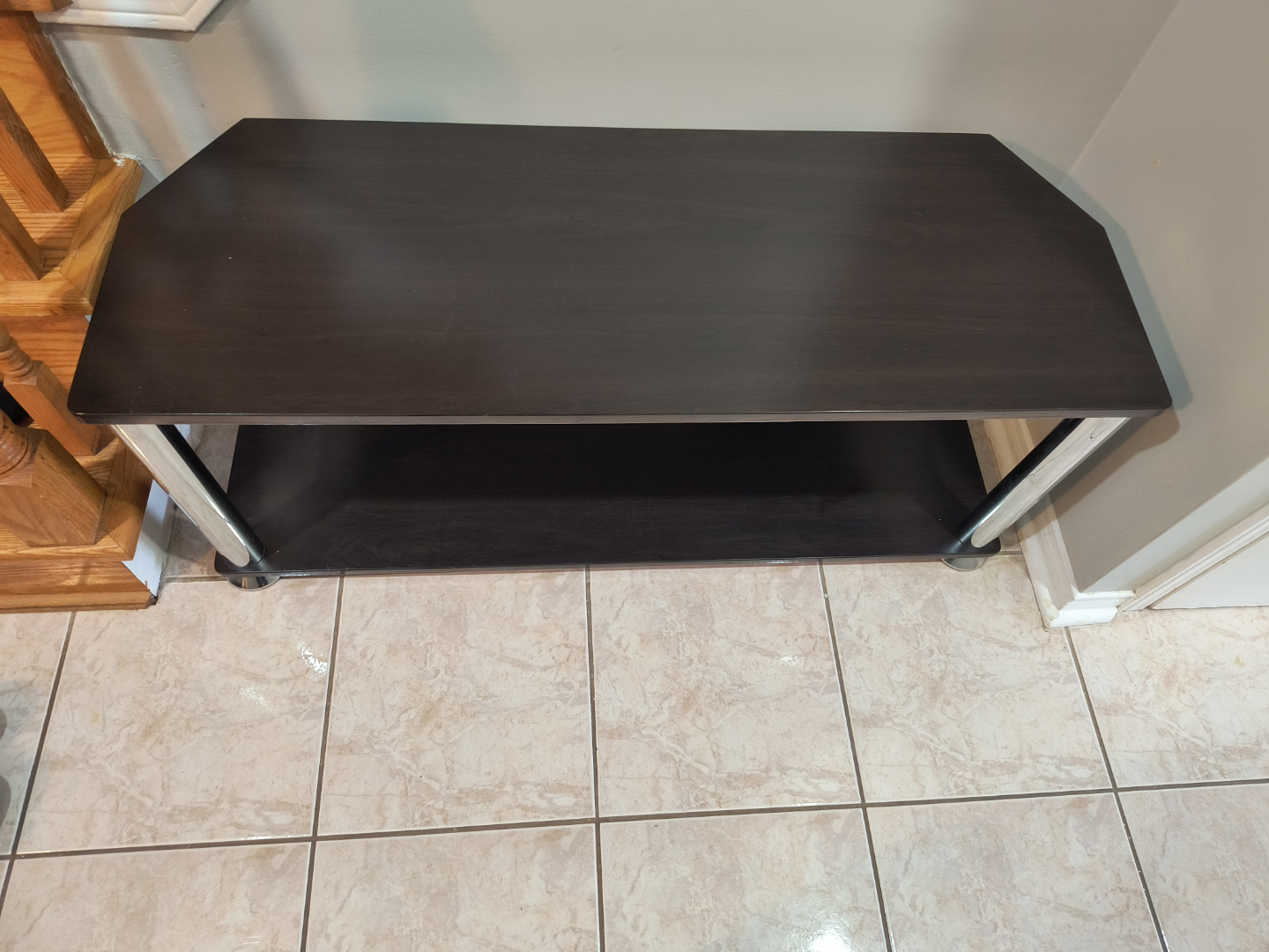 Dark brown TV stand with chrome legs - photo 2