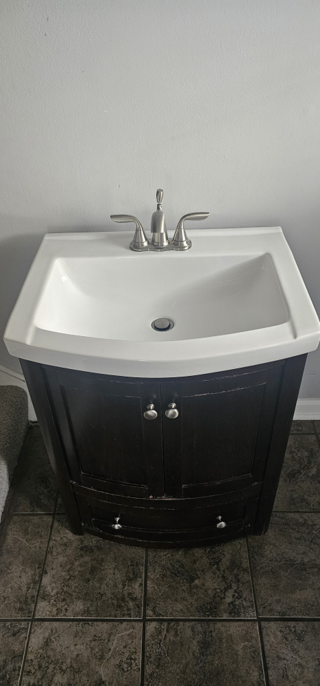 Dark Brown Bathroom Vanity with White Sink - photo 3
